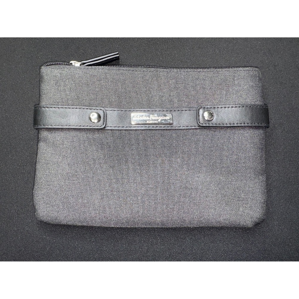 Salvatore Ferragamo Parfums Avianca Black Woven Zipper Pouch make-up bag
